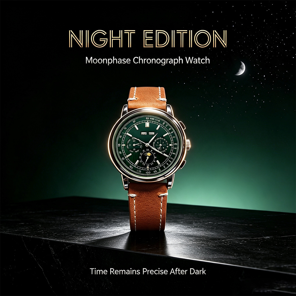 Men ST1655 Movement Moon Phase - огляд і ціна Leather Watch Band Men